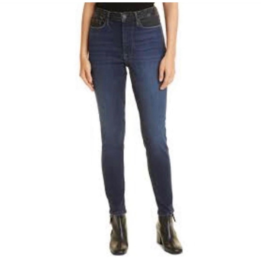 Frame Le One Skinny Mid-Rise Jeans Teller Two Tone blue black denim